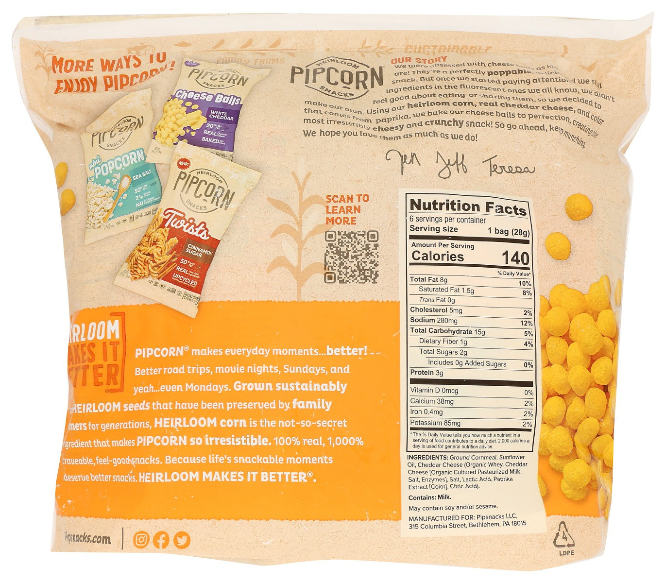 Pipcorn: Cheddar Cheese Balls 6Pk, 6 Oz