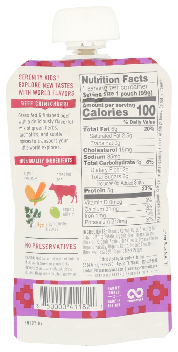 Serenity Kids: Beef Chimichuri Baby Food Pouch, 3.5 Oz