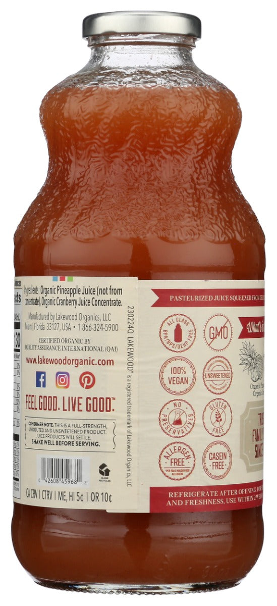 Lakewood: Organic Pineapple Cranberry Juice, 32 Fo