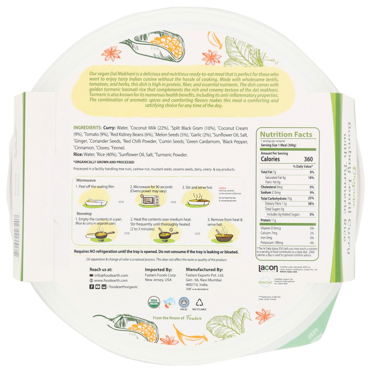 Food Earth: Organic Bombay Lentil Curry With Turmeric Rice, 10.58 Oz