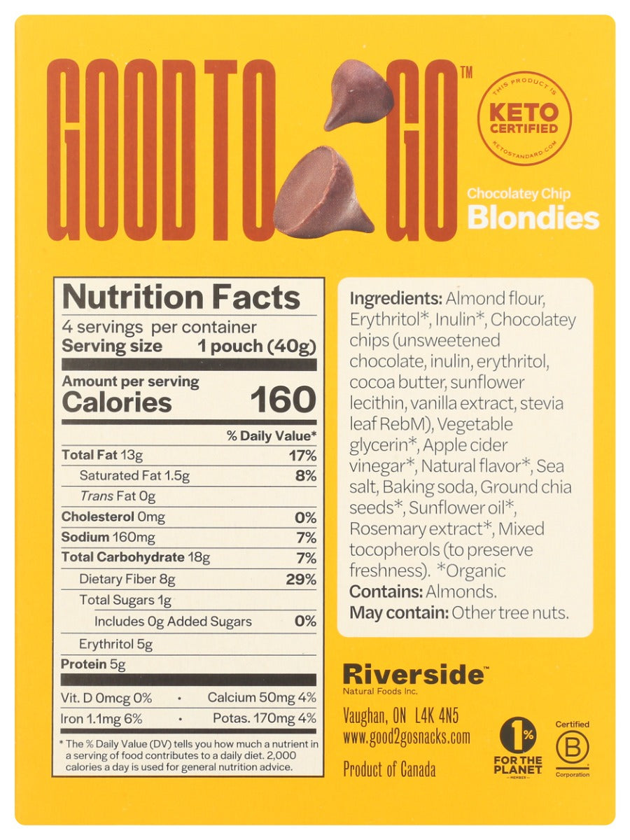 Good To Go: Blondies Chocolate Chip 4Pk, 5.64 Oz