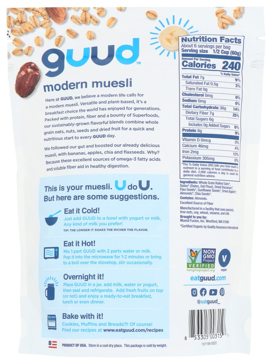 Guud Modern Cereal: Gut Fuel Organic Muesli, 12 Oz