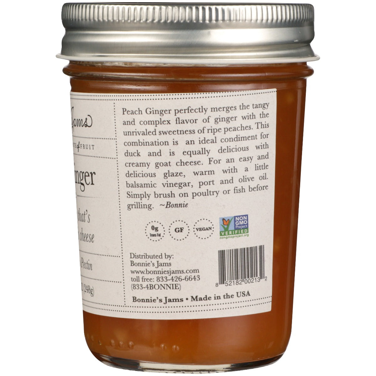 Bonnies Jams: Peach Ginger Jam, 8.75 Oz