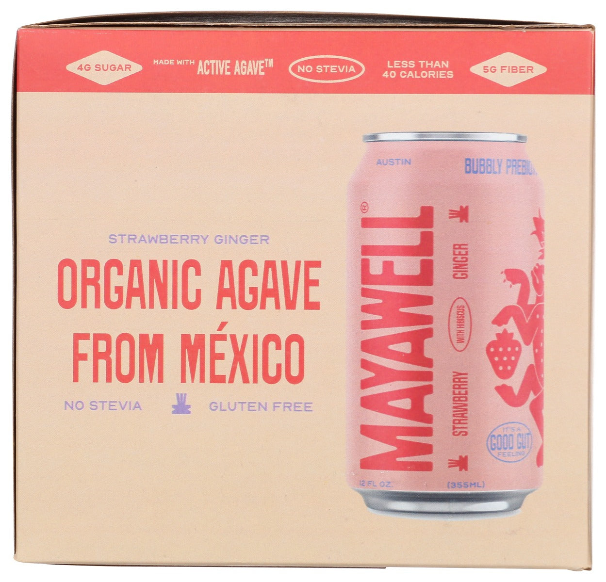 Mayawell: Strawberry Ginger Prebiotic Soda 4Pk, 48 Fo