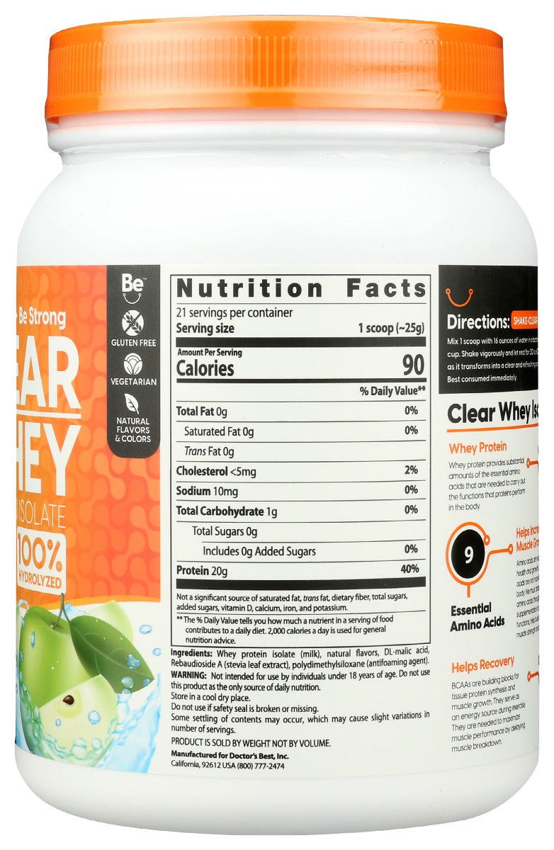 Doctors Best: Clear Whey Protein Isolate Green Apple, 525 Gm