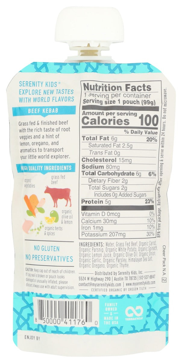 Serenity Kids: Beef Kebab Baby Food Pouch, 3.5 Oz