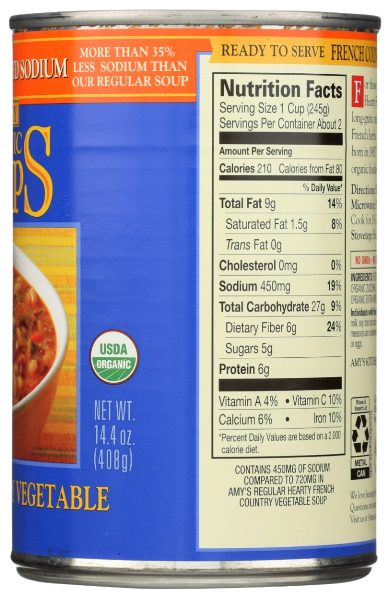 Amys: Organic Hearty French Country Vegetable Soup Reduced Sodium, 14.4 Oz