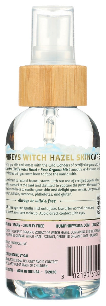 Humphreys: Witch Hazel Rose Organic Mist, 3.3 Oz