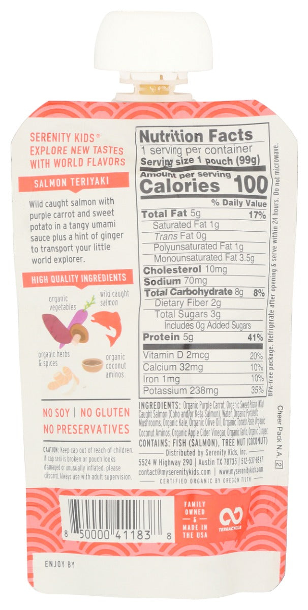 Serenity Kids: Salmon Teriyaki Baby Food Pouch, 3.5 Oz