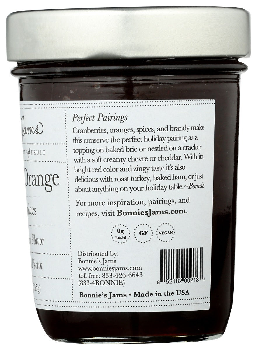 Bonnies Jams: Cranberry Orange With Brandy And Spices Jam, 9 Oz