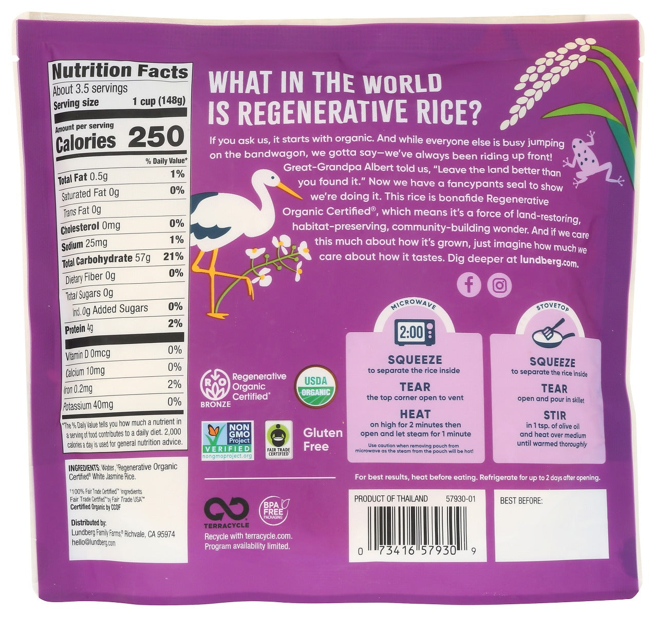 Lundberg: Regenerative Organic Certified 2 Minute Jasmine Rice, 17.3 Oz