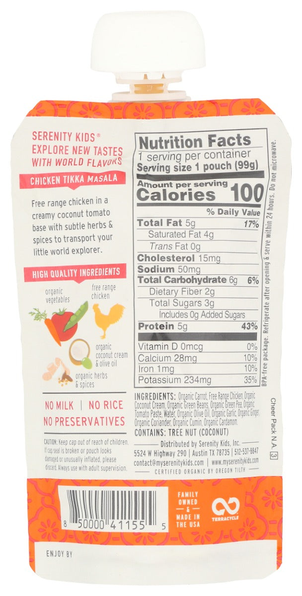 Serenity Kids: Chicken Tikka Masala Baby Food Pouch, 3.5 Oz