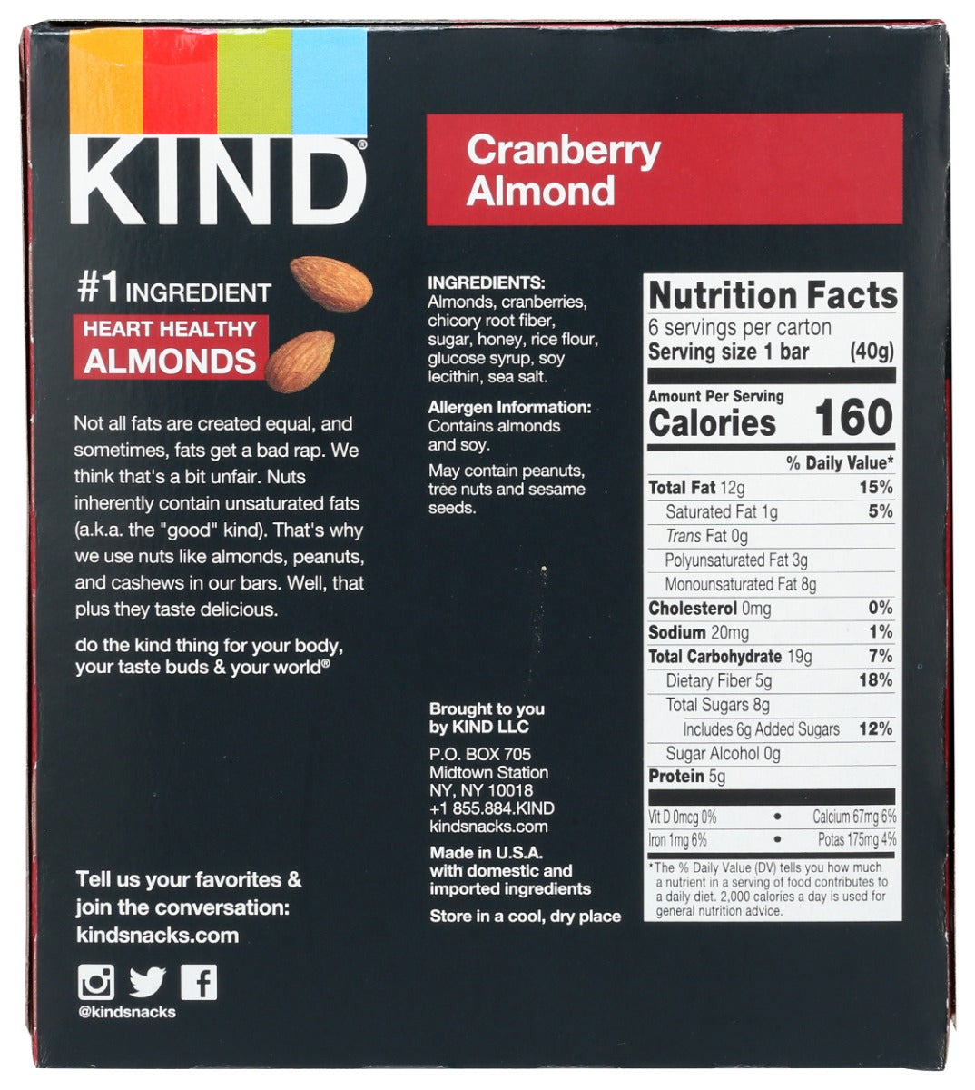 Kind: Cranberry Almond Nut Bars 6Pk, 8.4 Oz