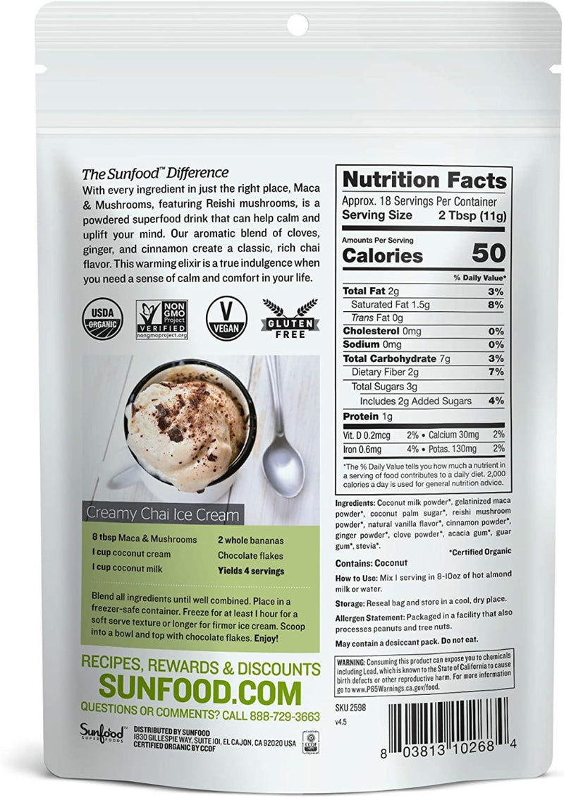 Sunfood Superfoods: Maca & Mushroom Powder Organic, 7 Oz