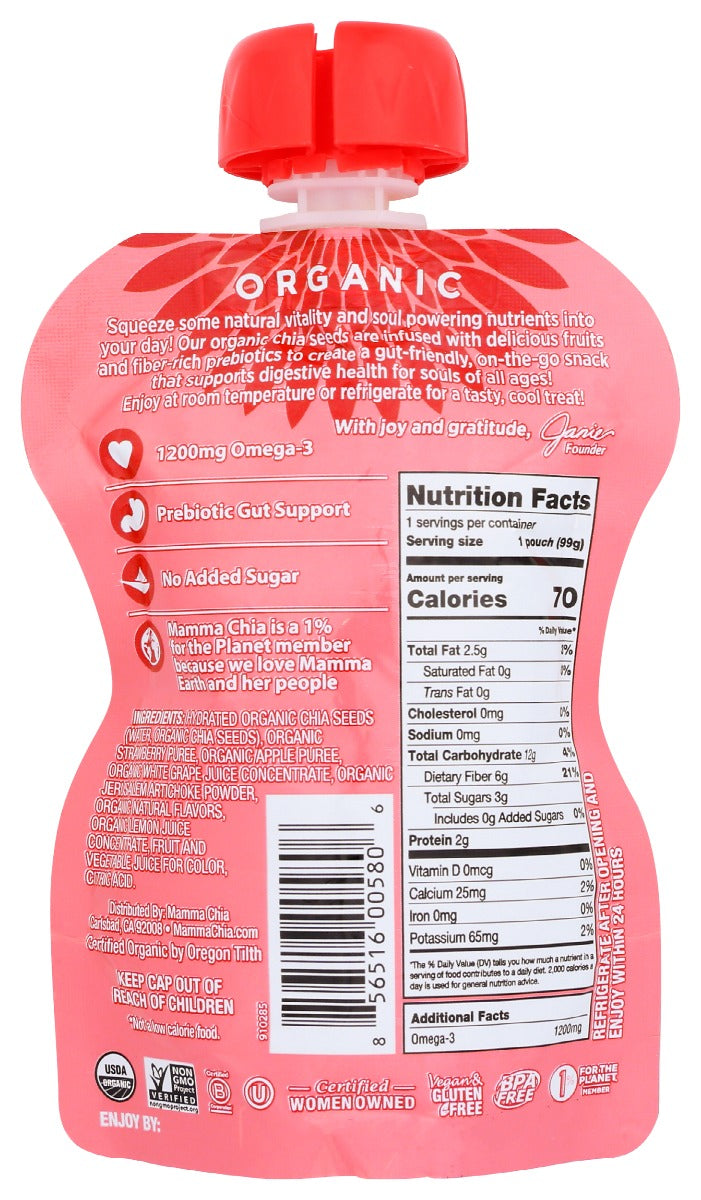 Mammachia: Strawberry Lemonade Organic Chia Prebiotic Squeeze, 3.5 Oz