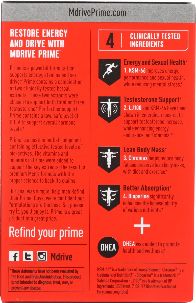 Mdrive: Prime Testosterone Support For Men, 60 Cp