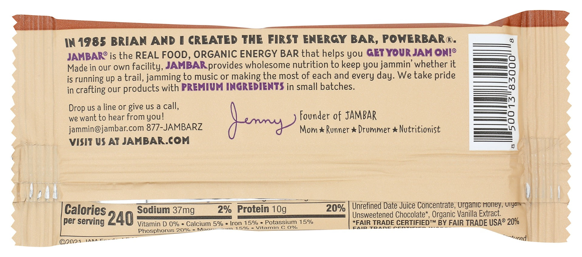 Jambar: Organic Chocolate Cha Cha Energy Bar, 2.12Oz