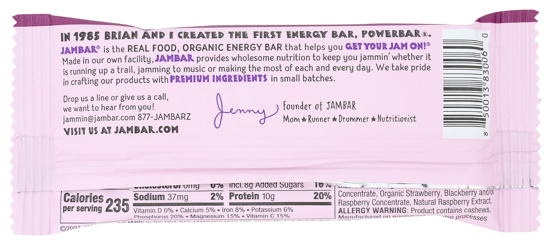 Jambar: Organic Jammin Jazzleberry Energy Bar, 2.12 Oz