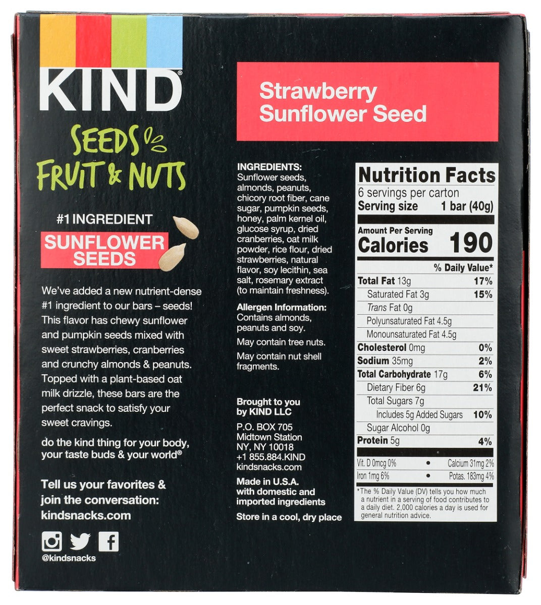 Kind: Seeds Fruit And Nuts Snack Bar Strawberry Sunflower Seed 6 Bars, 8.5 Oz