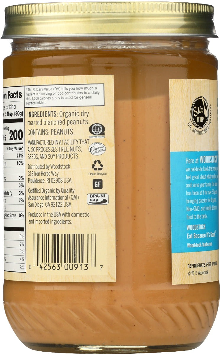 Woodstock: Peanut Butter Smooth & Unsalted Organic, 16 Oz