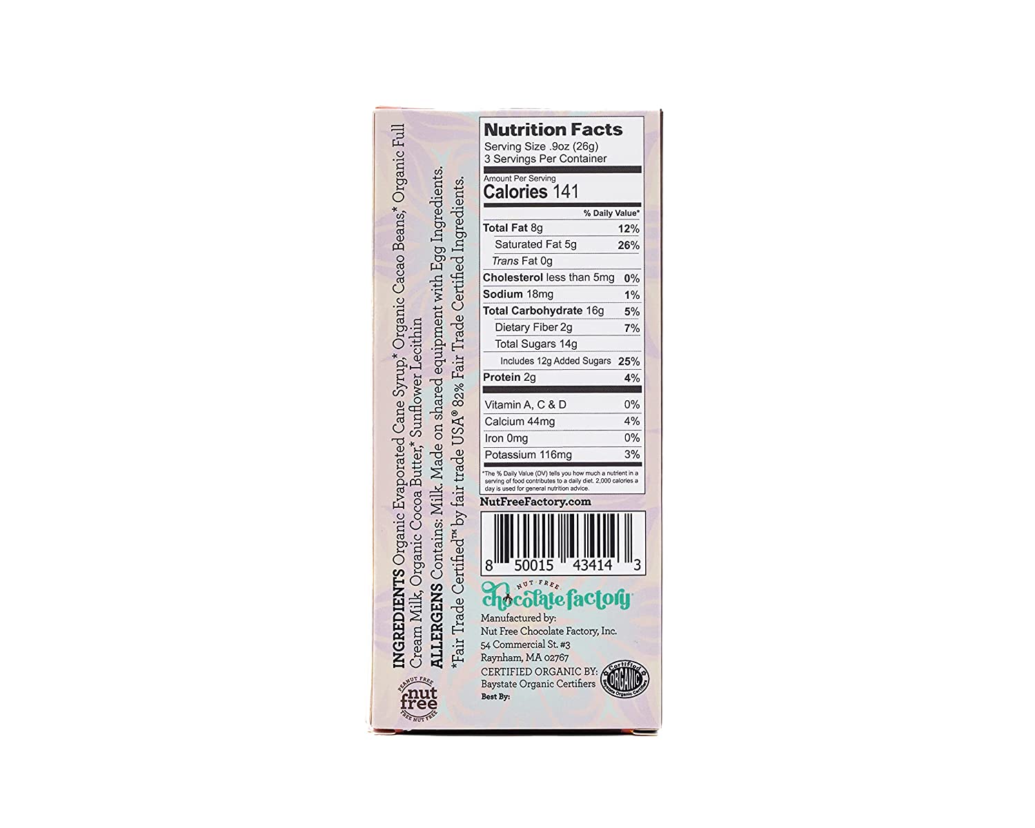 Nut Free Chocalate Factor: Bar Milk Chocolate Org, 2.8 Oz