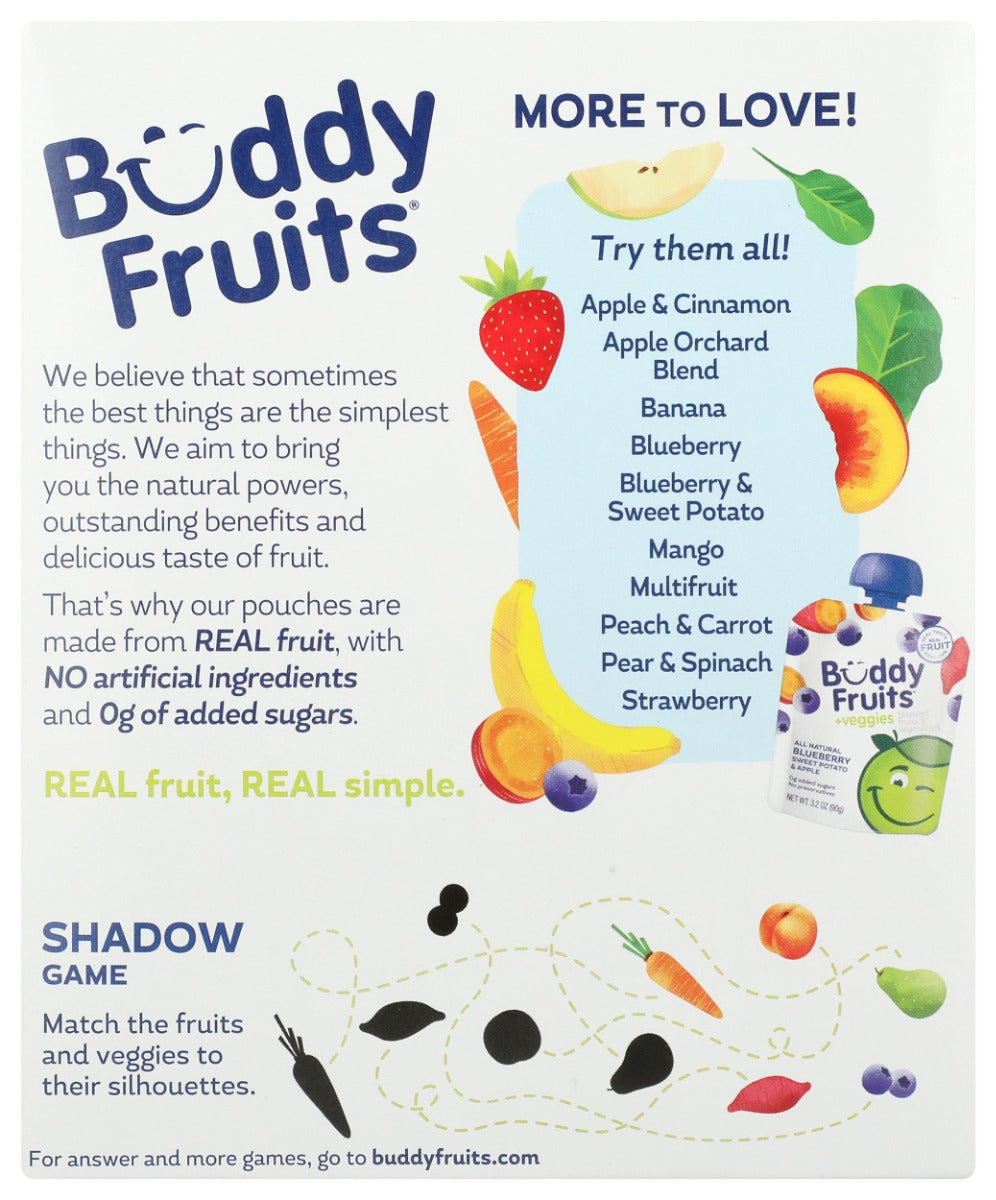 Buddy Fruits: Blueberry Sweet Potato And Apple 4 Pouches Blended Fruits And Vegetables, 12.8 Oz