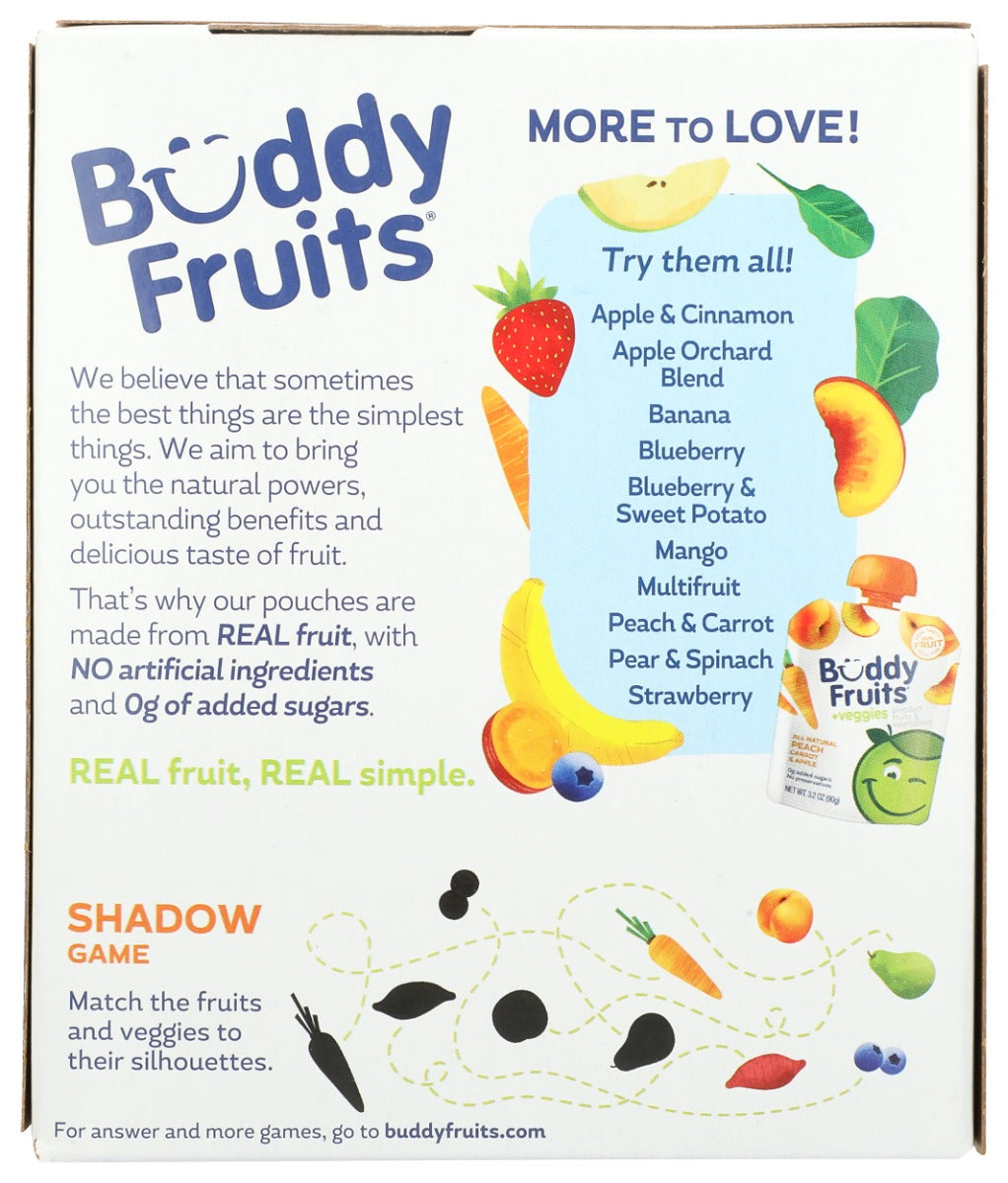 Buddy Fruits: Peach Carrot And Apple 4 Pouches Blended Fruits And Vegetables, 12.8 Oz