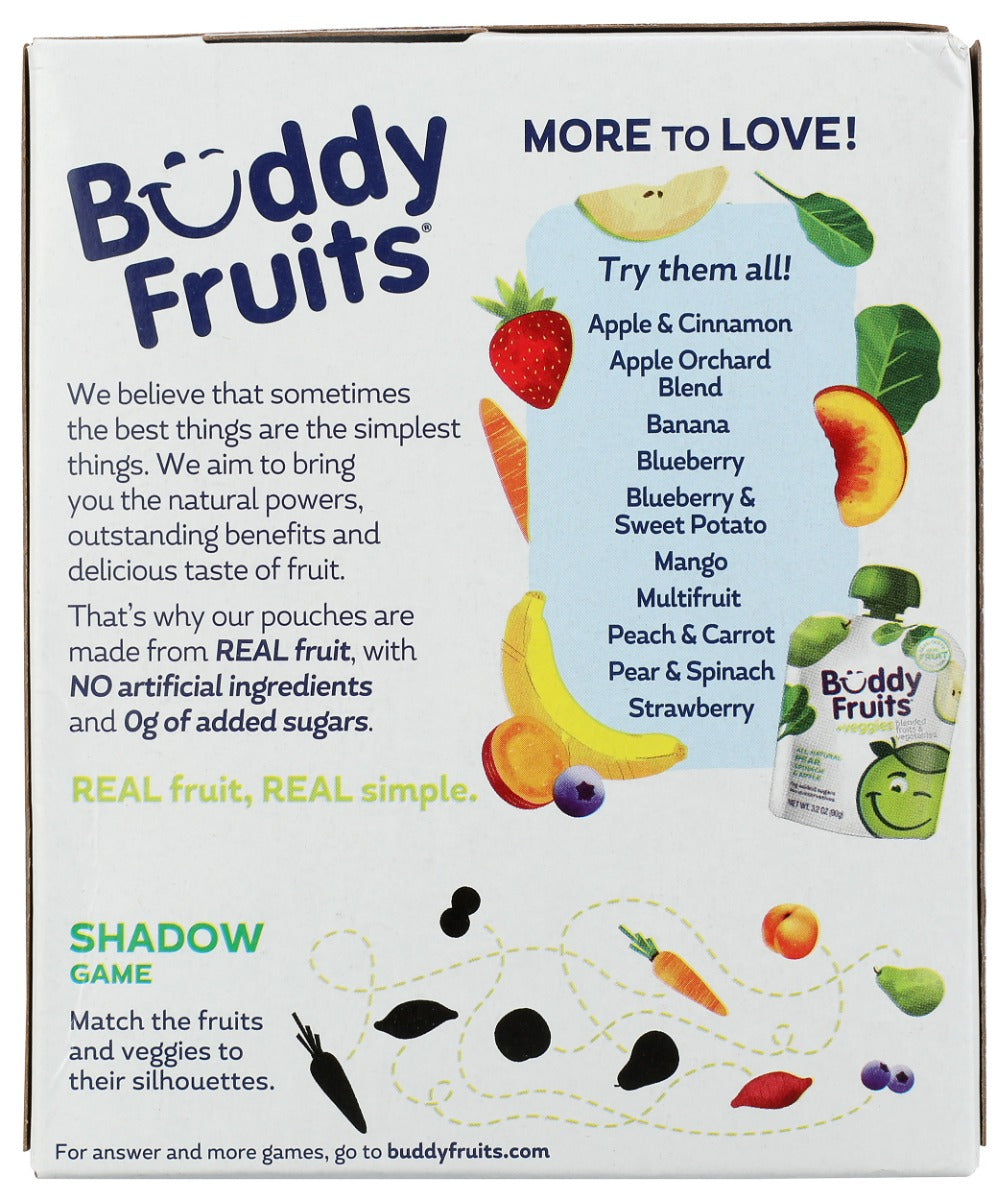 Buddy Fruits: Pear Spinach And Apple 4 Pouches Blended Fruits And Vegetables, 12.8 Oz