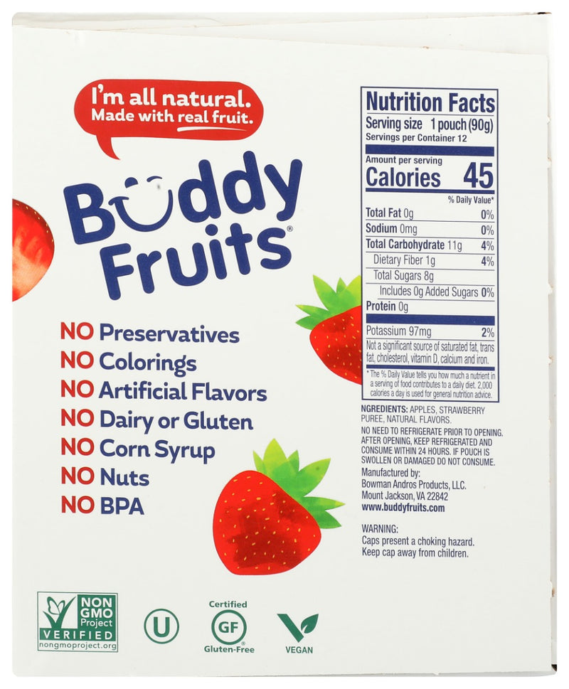 Buddy Fruits: Strawberry And Apple 12 Pouches Blended Fruits, 38.4 Oz