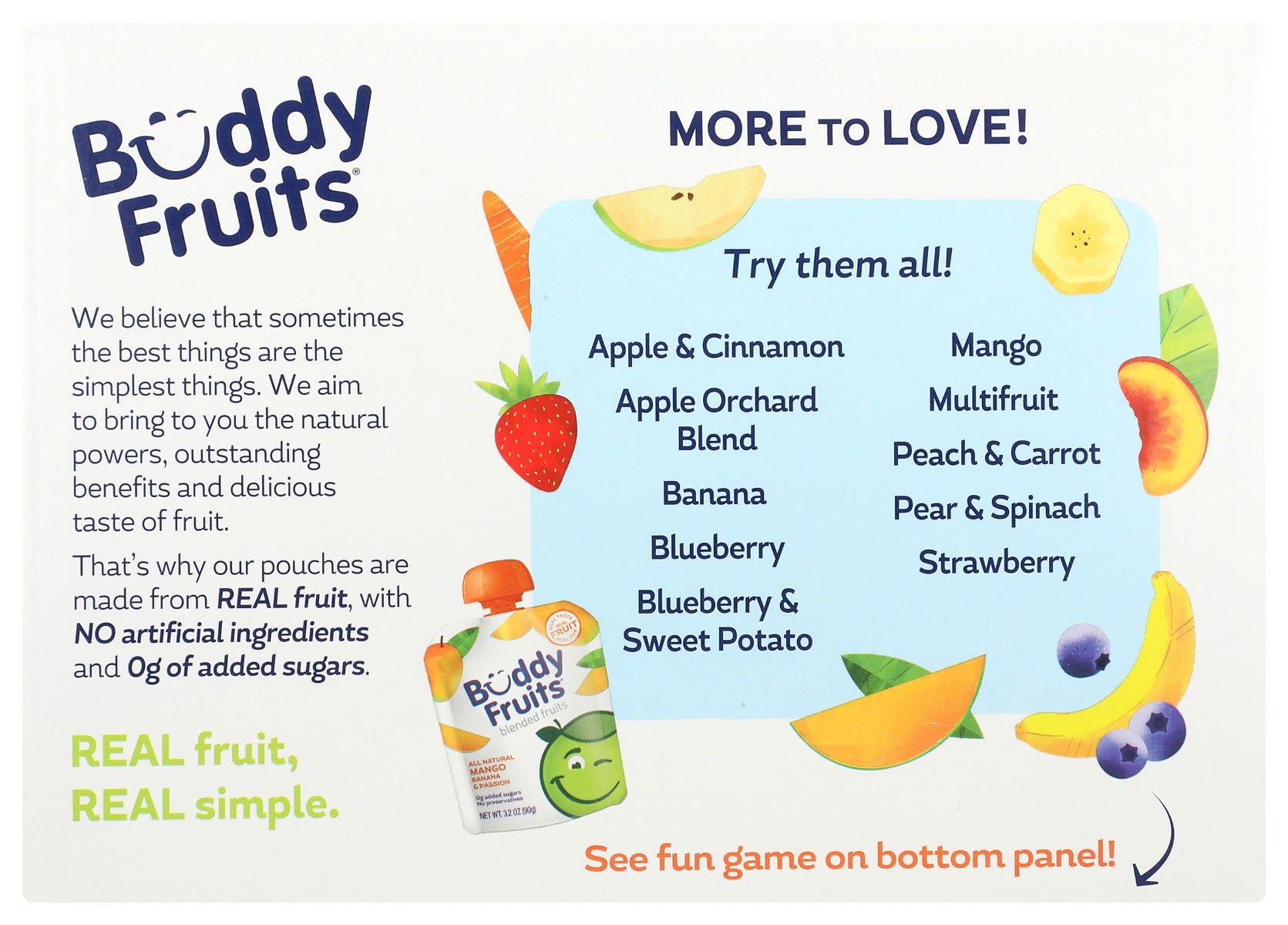 Buddy Fruits: Mango Banana And Passion 12 Pouches Blended Fruits, 38.4 Oz