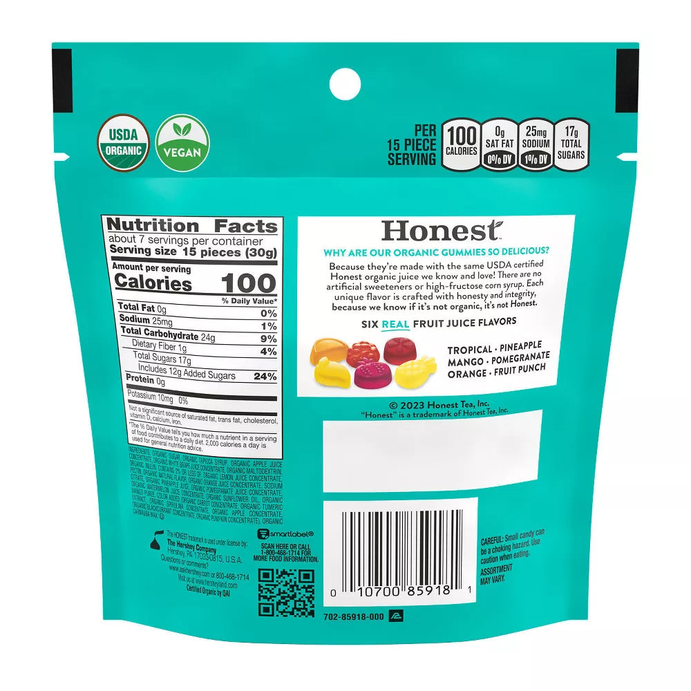 Honest: Tropical Medley Flavored Organic Gummies, 7 Oz