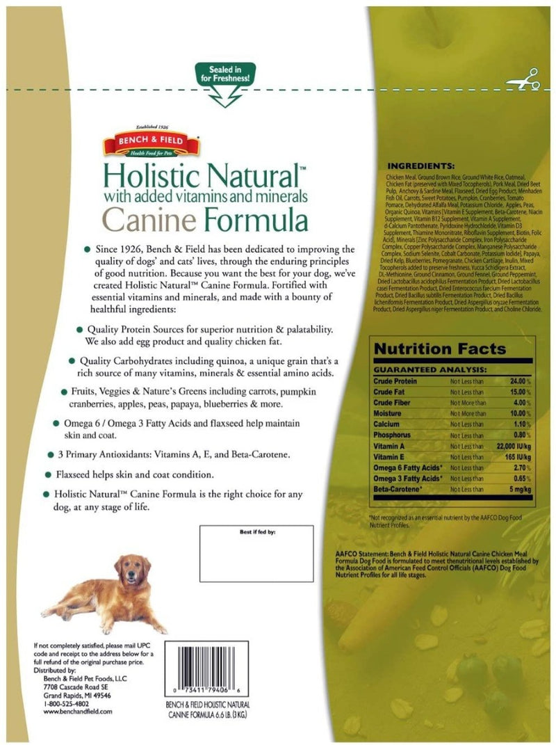 Bench & Field: Holistic Natural Canine Formula Dog Food, 6.6 Lb