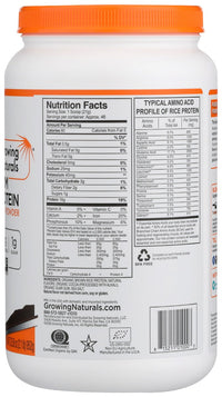 Growing Naturals: Organic Chocolate Rice Protein Powder, 33.6 Oz