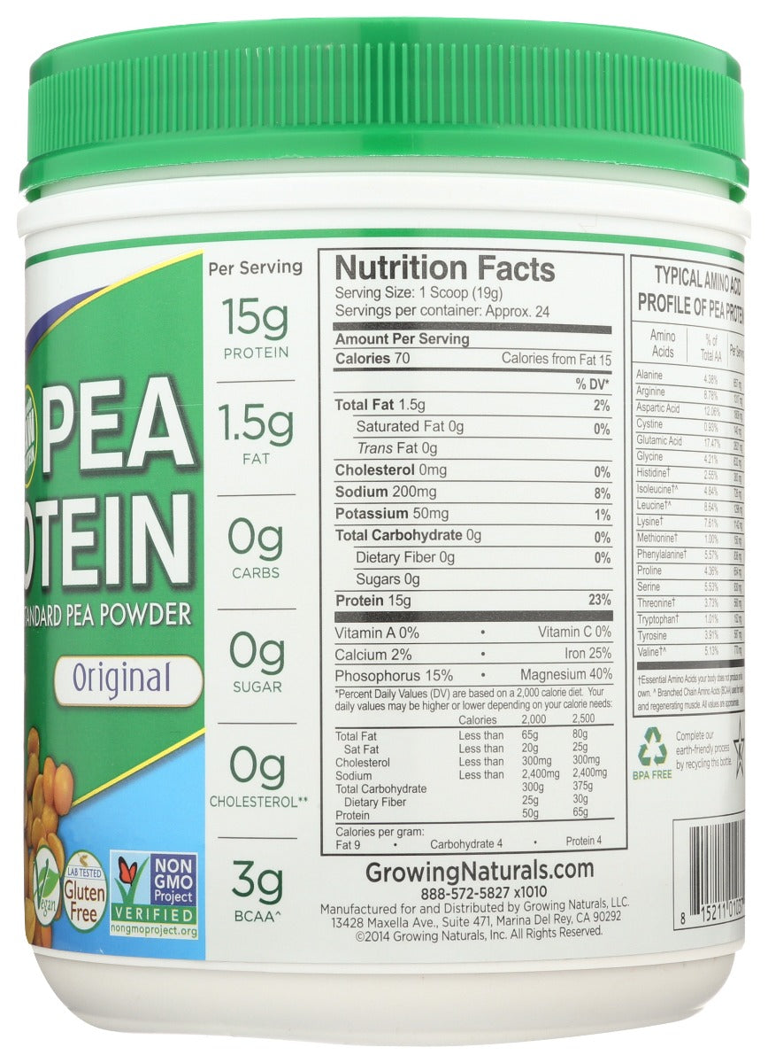 Growing Naturals: Original Pea Protein Powder, 1 Lb