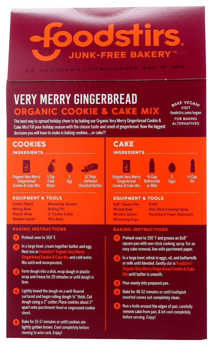 Foodstirs: Organic Very Merry Gingerbread Cookie & Cake Mix, 23.1 Oz