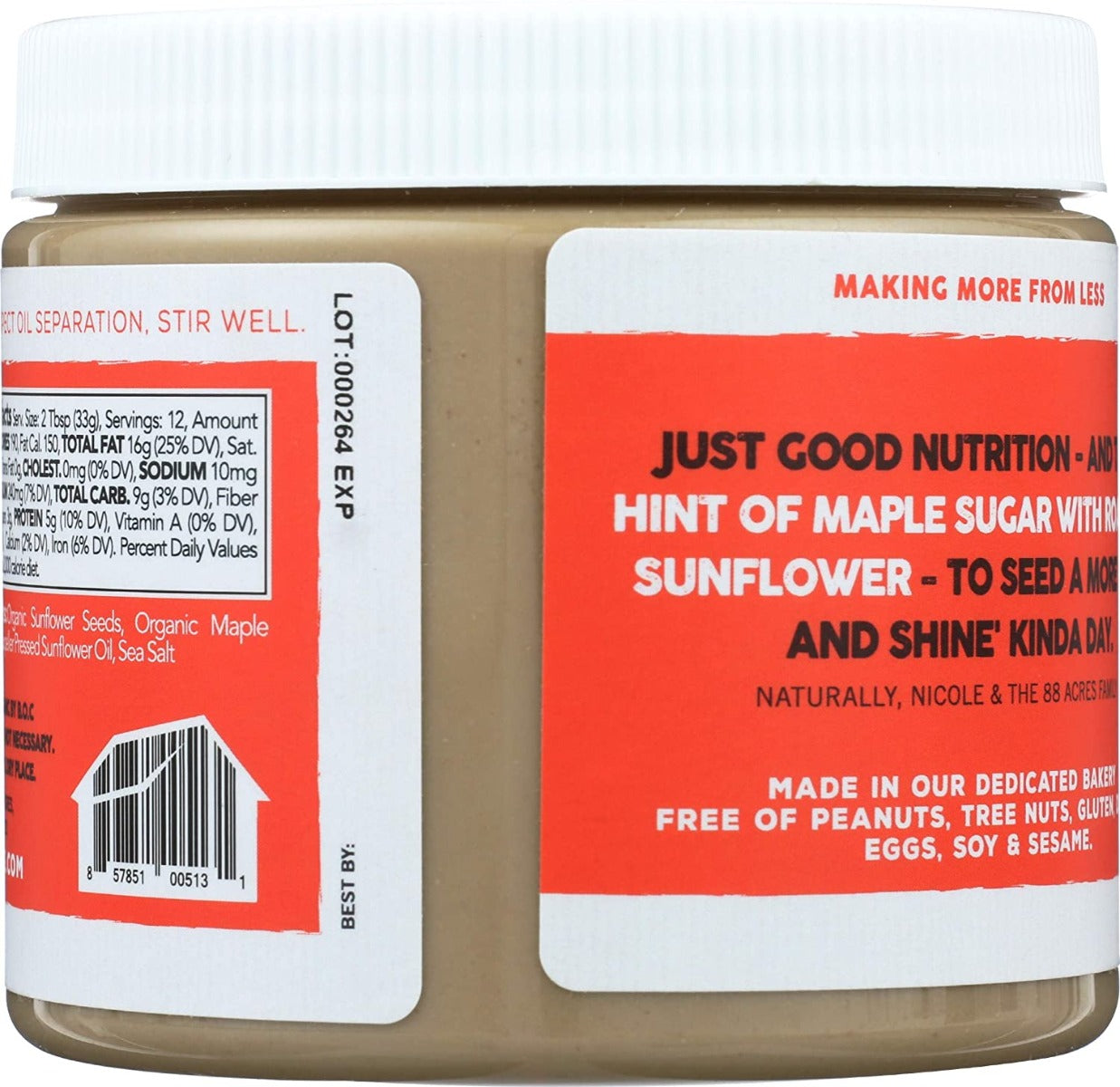 88 Acres: Maple Sunflower Seed Butter, 14 Oz