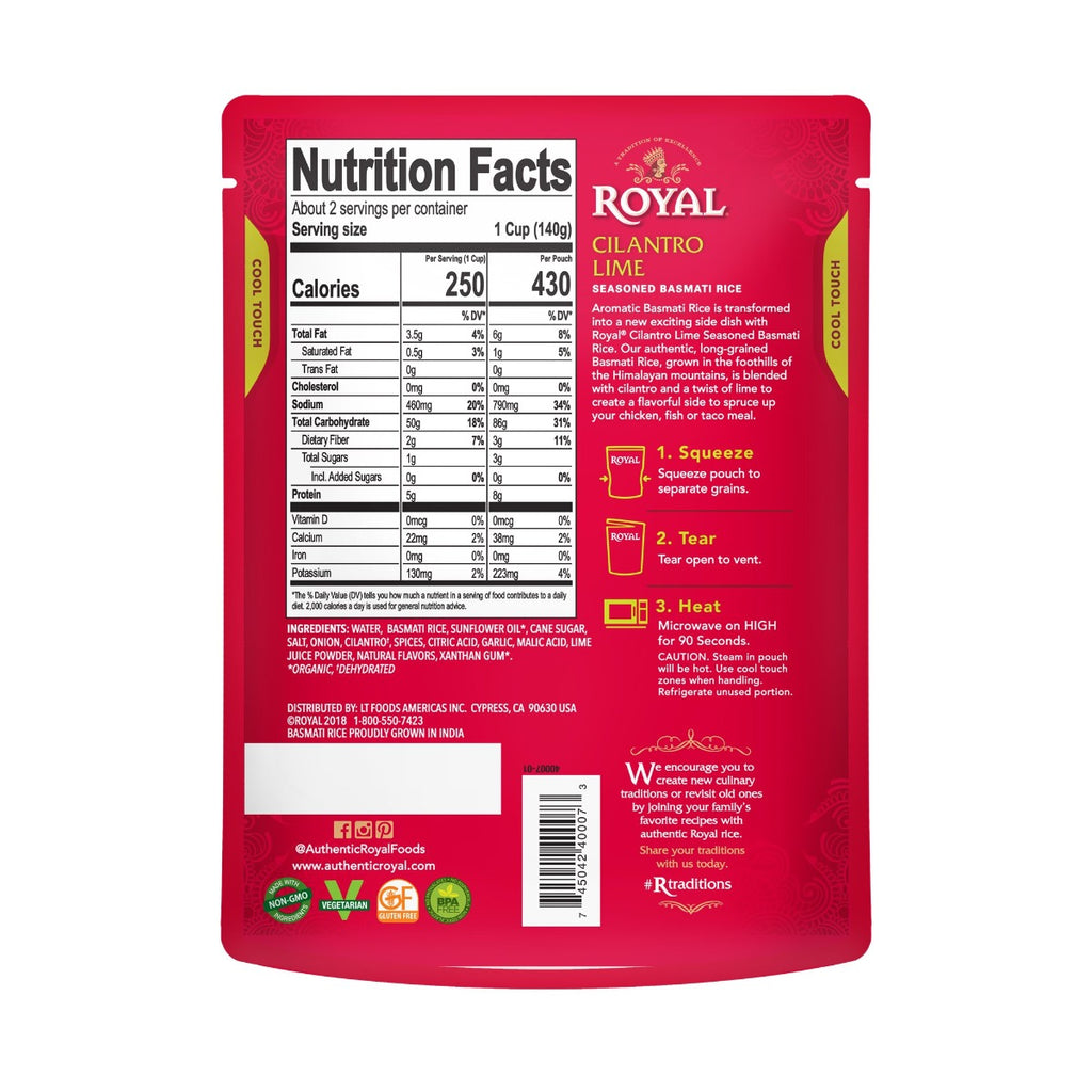 Royal: Cilantro Lime Seasoned Basmati Rice, 240 Gm