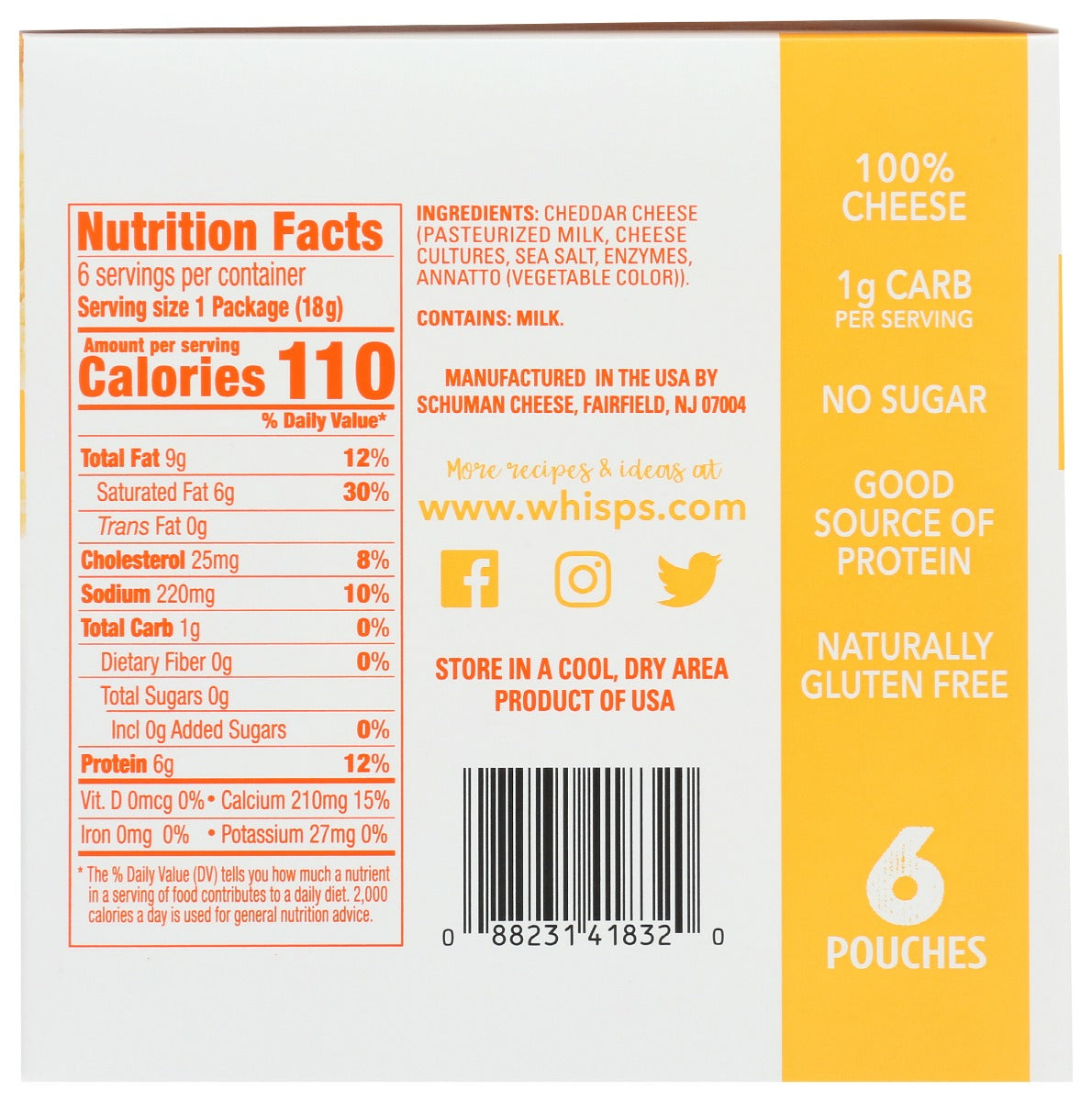 Whisps: Cheddar Cheese Crisps 6 Count Box, 3.78 Oz