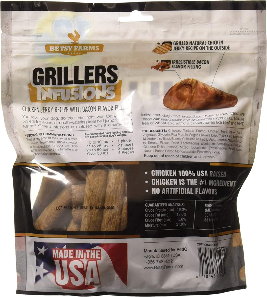 Betsy Farms: Chicken Jerky Recipe With Bacon Filling Grillers Infusion Dog Treats, 18 Oz