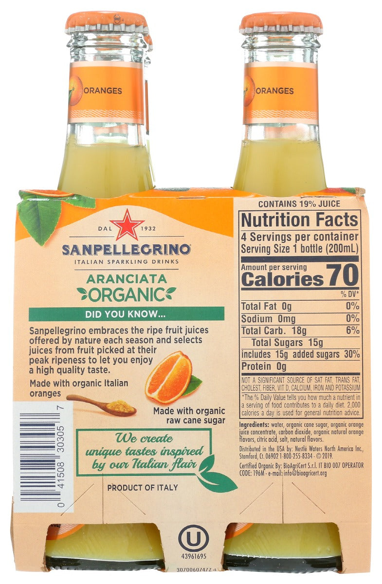 San Pellegrino: Organic Aranciata 4 Pack (6.75 Ounce Each) Sparkling Beverage, 27 Fo