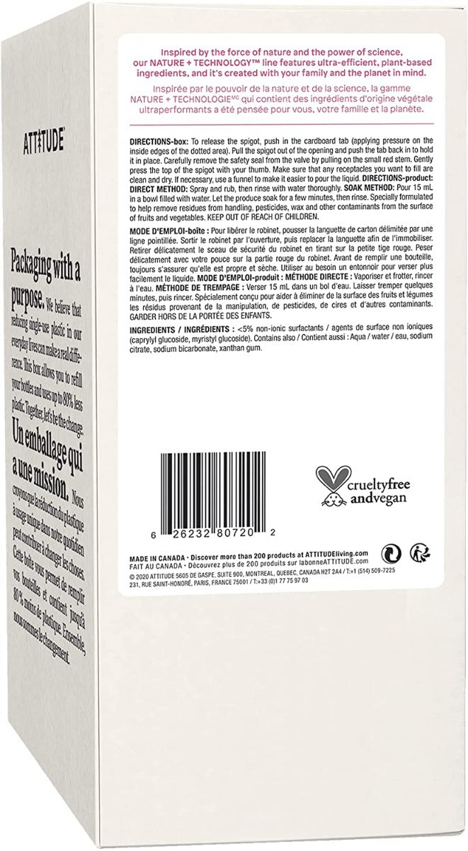 Attitude: Fragrance Free Fruit & Vegetable Wash Eco-Refill, 67.6 Fo