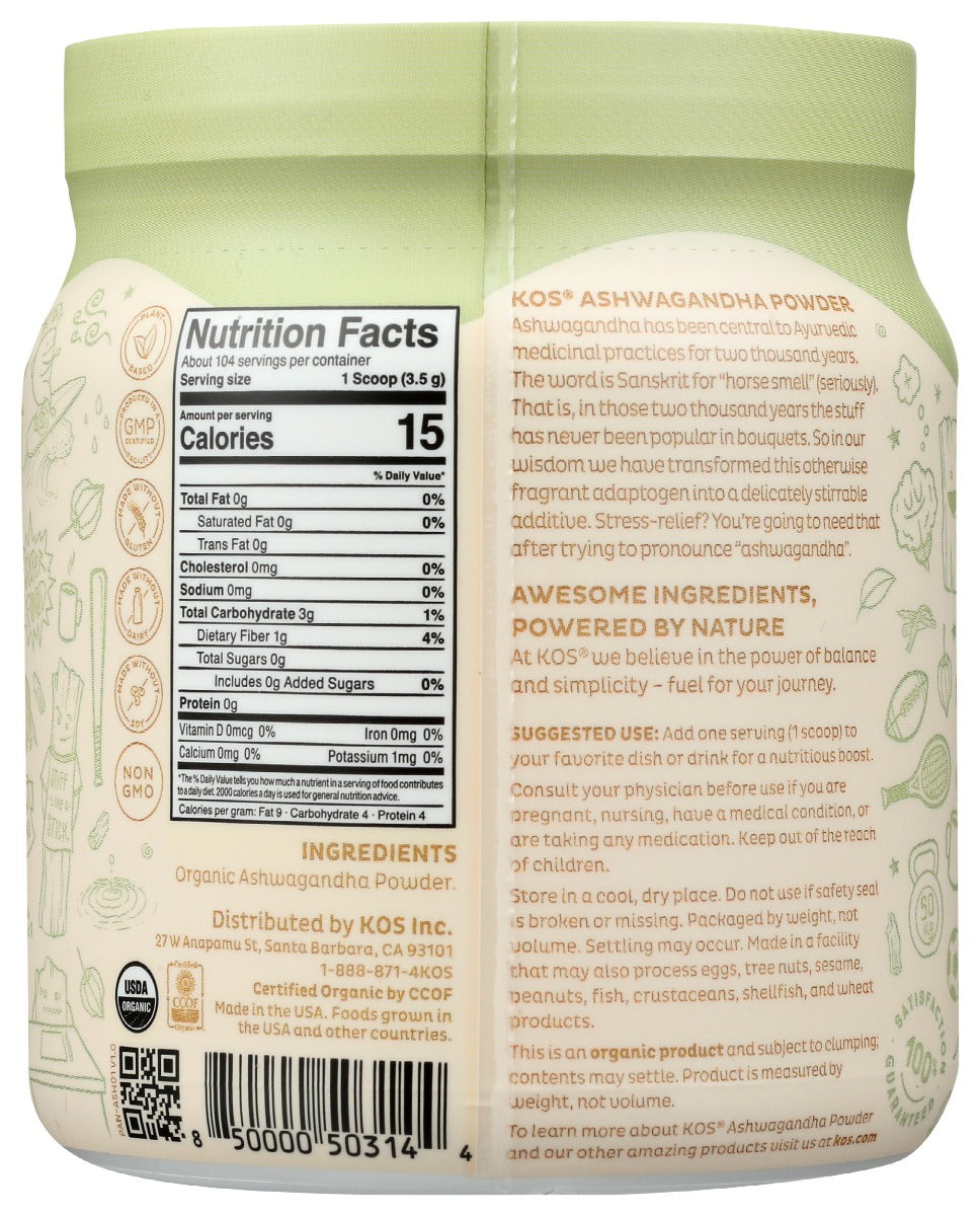 Kos: Organic Ashwagandha Powder, 12.84 Oz