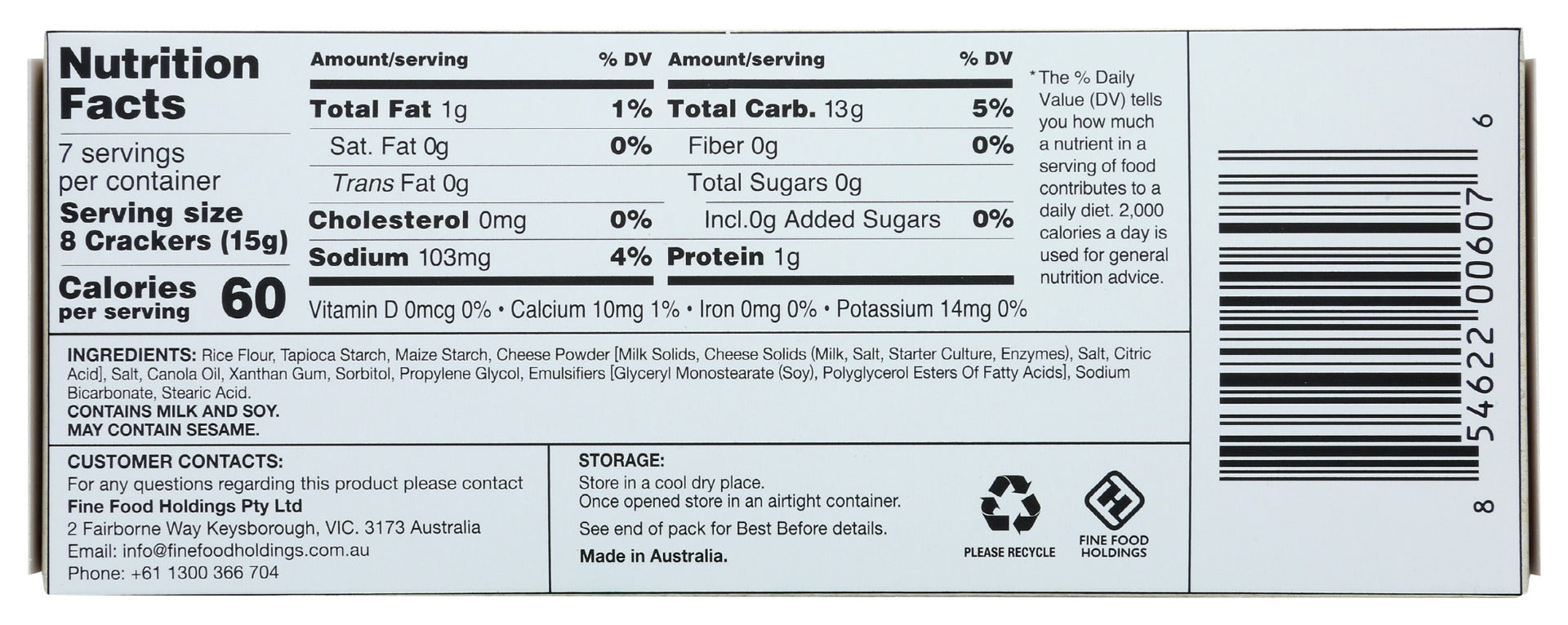 Olinas Bakehouse: No Gluten Natural Wafer Crackers, 3.5 Oz