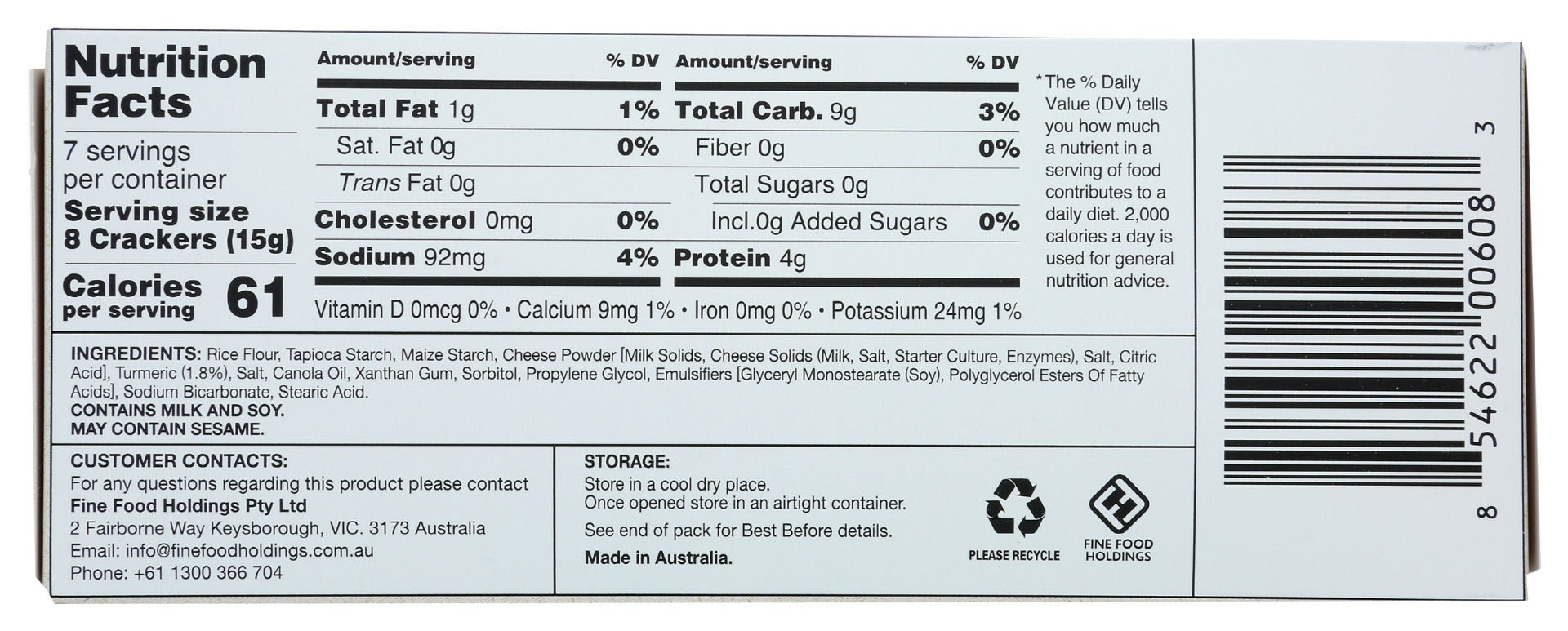 Olinas Bakehouse: No Gluten Turmeric Wafer Crackers, 3.5 Oz