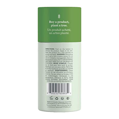 Attitude: Natural Avocado Oil Baking Soda Free Deodorant Stick For Sensitive Skin, 3 Oz