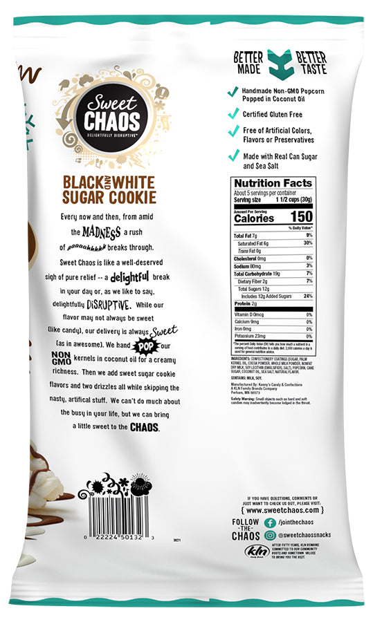 Sweet Chaos: Black And White Sugar Cookie Drizzled Popcorn, 5.5 Oz