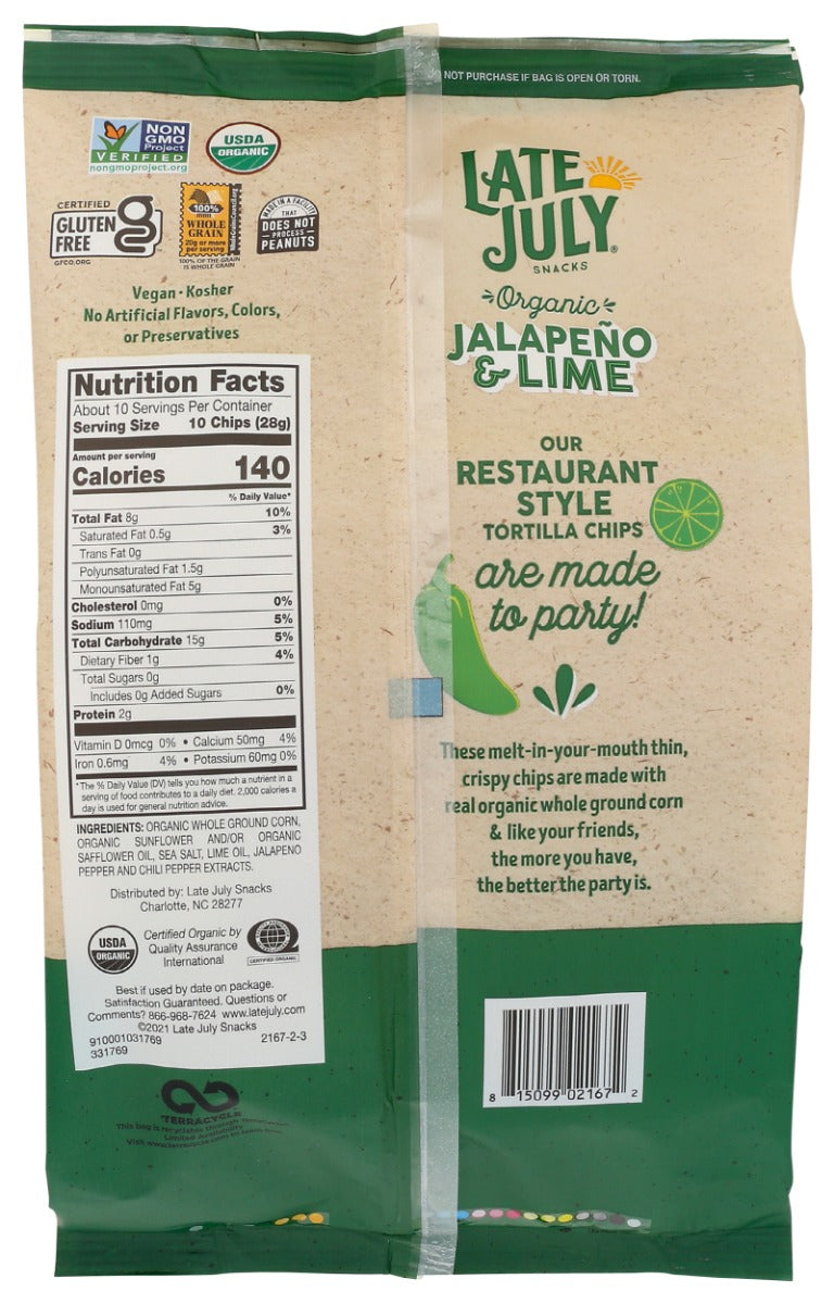 Late July: Organic Restaurant Style Jalapeno Lime Tortilla Chips, 10.1 Oz