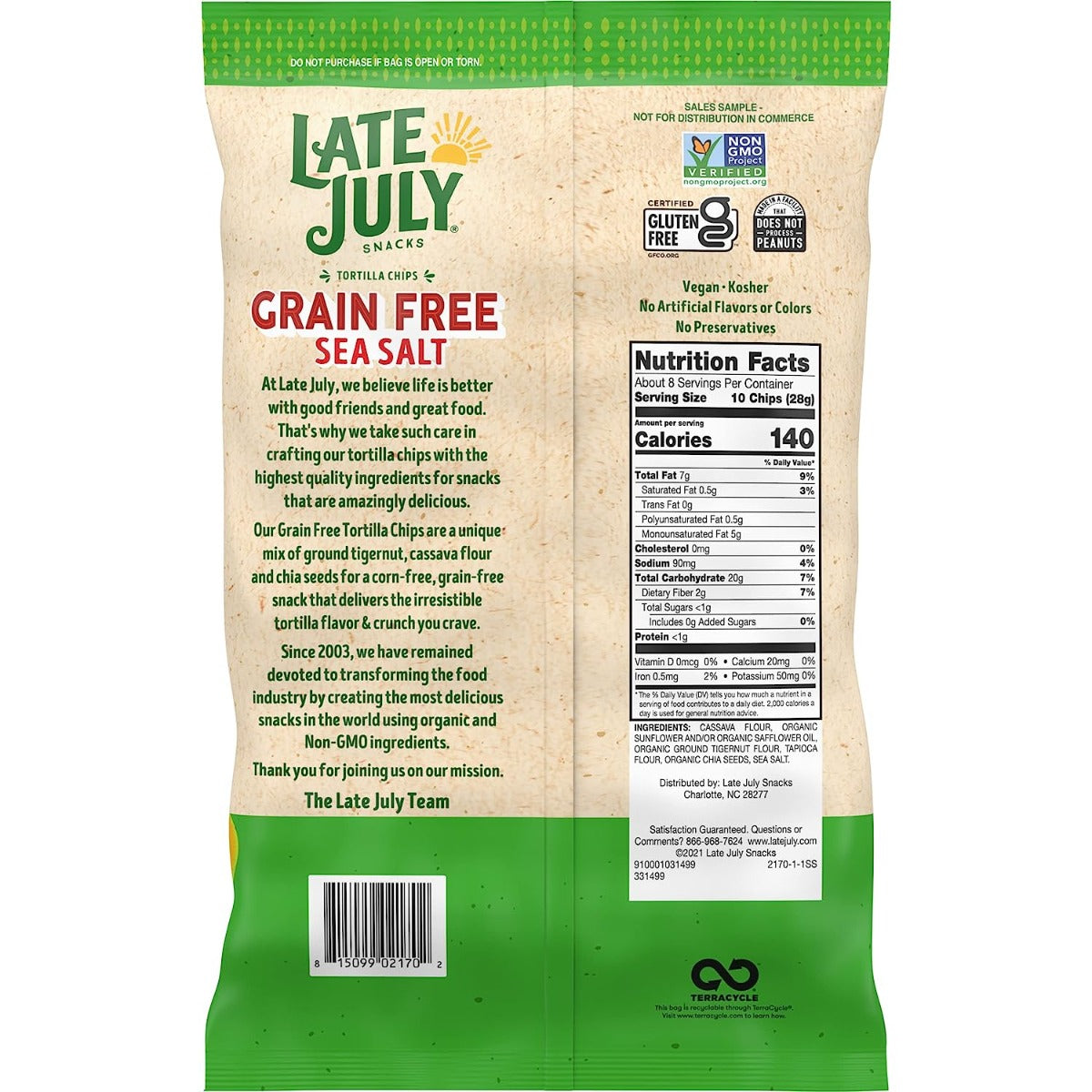 Late July: Grain Free Sea Salt Tortilla Chips, 7.5 Oz