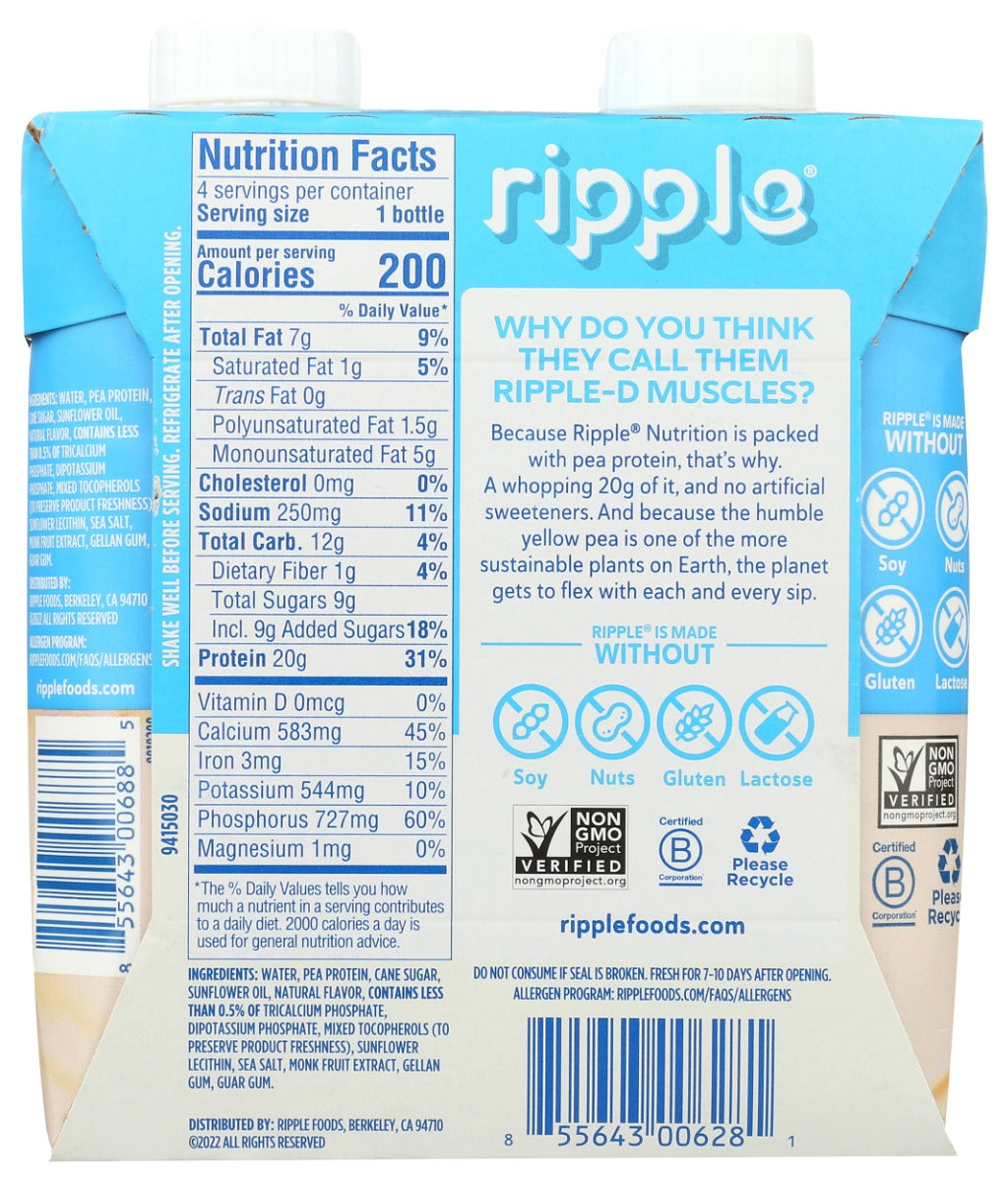 Ripple: Plant Protein Rtd 4Pk Vanilla, 44 Fo