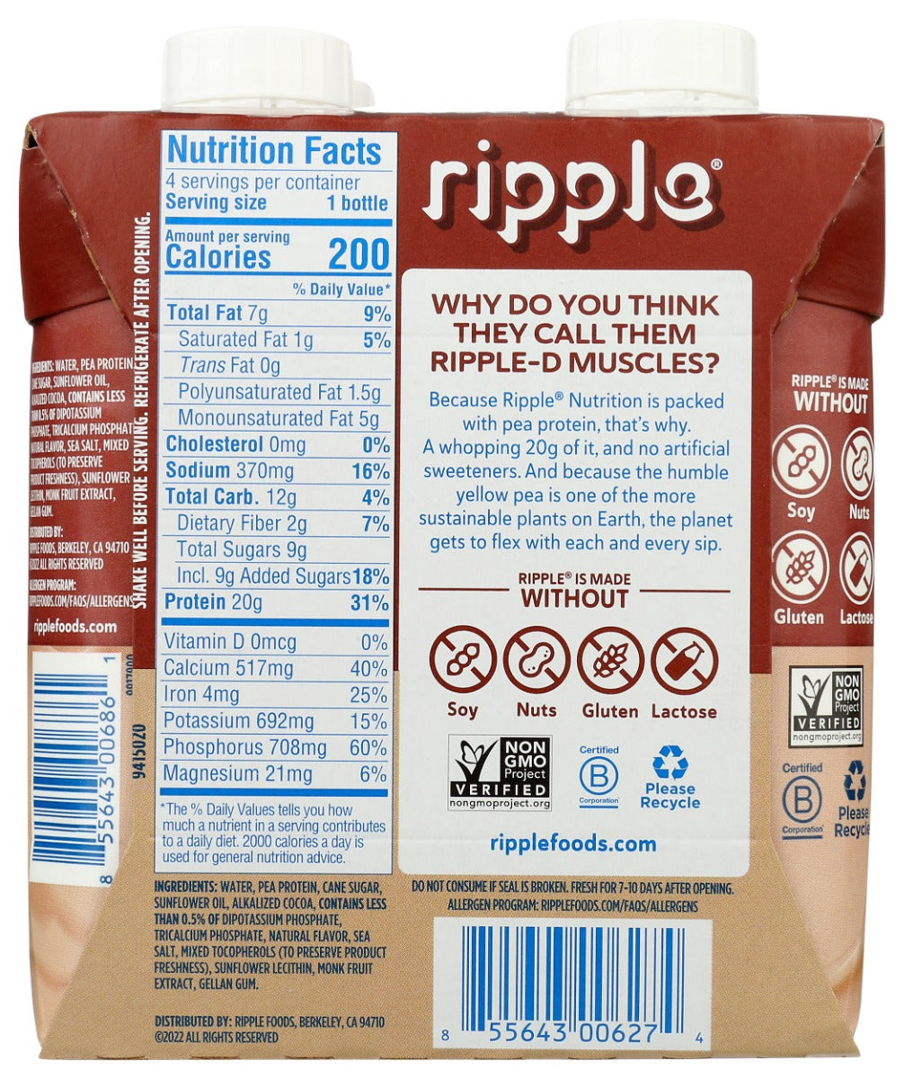 Ripple: Plant Protein Rtd 4Pk Chocolate, 44 Fo